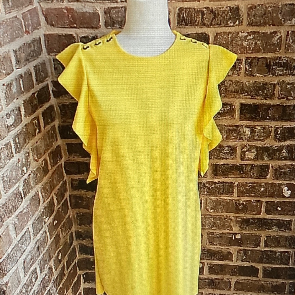 Zara Bright Yellow Ruffle Sleeve Dress